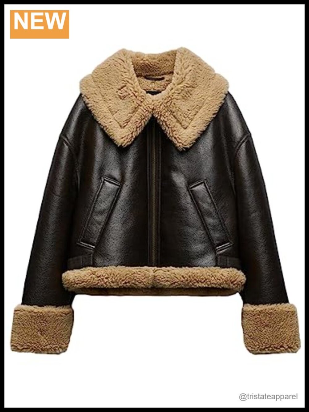 Faux Leather Jacket with Faux Fur Lining Winter Biker Coat